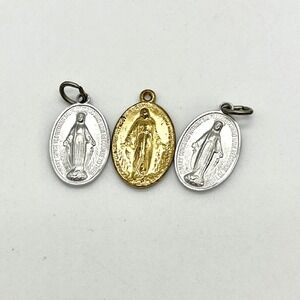 Miraculous Medal Lot Religious Charm Pendant Necklace‎ Silver Gold Tone